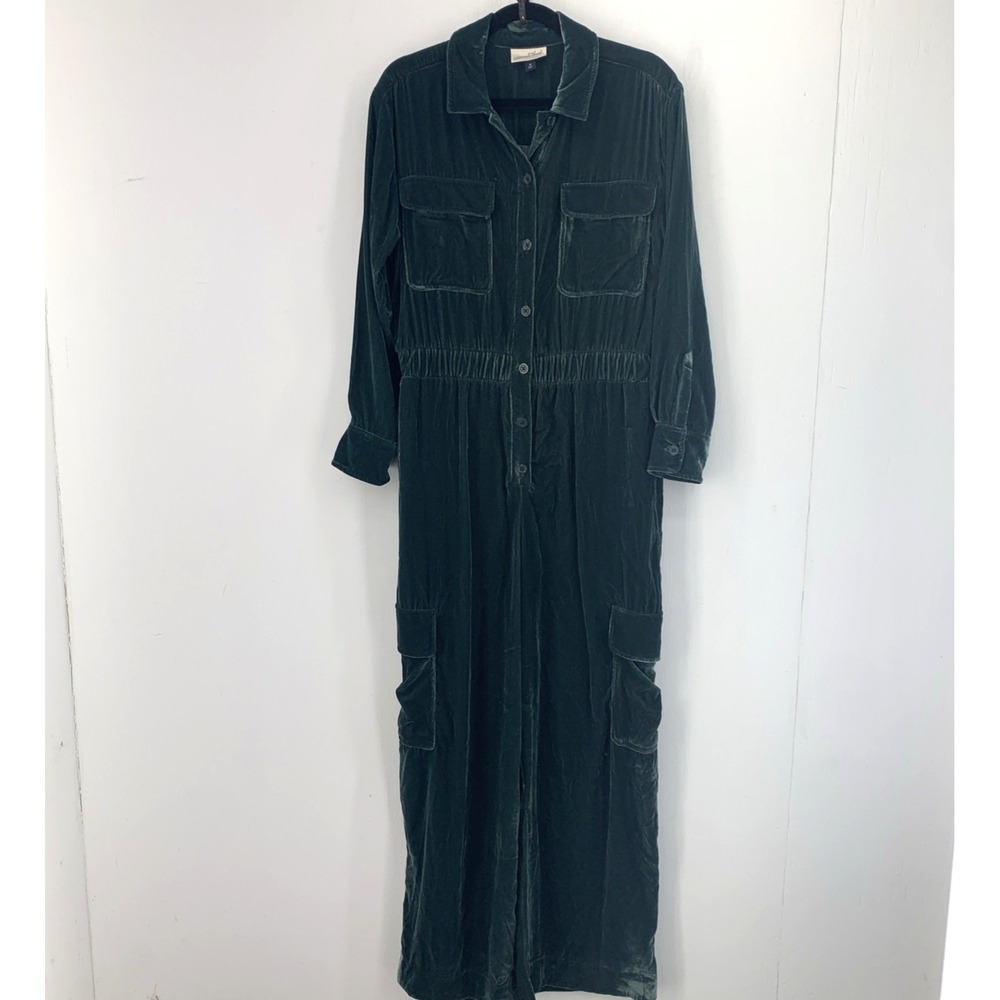 Velvet Wide Leg Cargo Jumpsuit Sz 10 Christmas Holiday Party Boho Grunge Goth